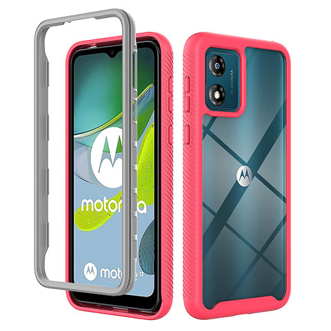 Carcasa Bumper Funda Silicona Transparente 360 Grados ZJ4 para Motorola Moto E13 Rosa Roja