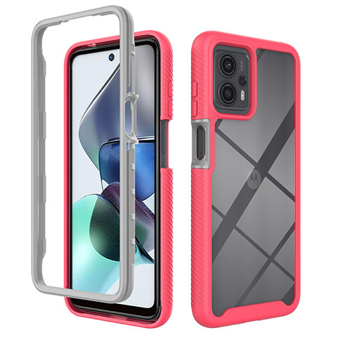 Carcasa Bumper Funda Silicona Transparente 360 Grados ZJ4 para Motorola Moto G23 Rosa Roja