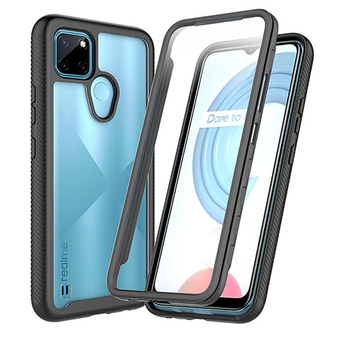 Carcasa Bumper Funda Silicona Transparente 360 Grados ZJ4 para Realme C25Y India Negro