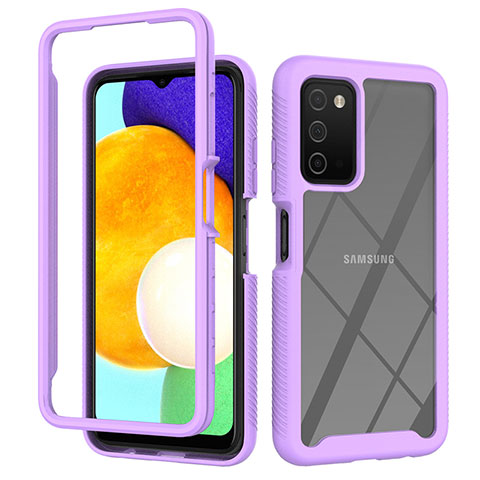 Carcasa Bumper Funda Silicona Transparente 360 Grados ZJ4 para Samsung Galaxy A03s Purpura Claro