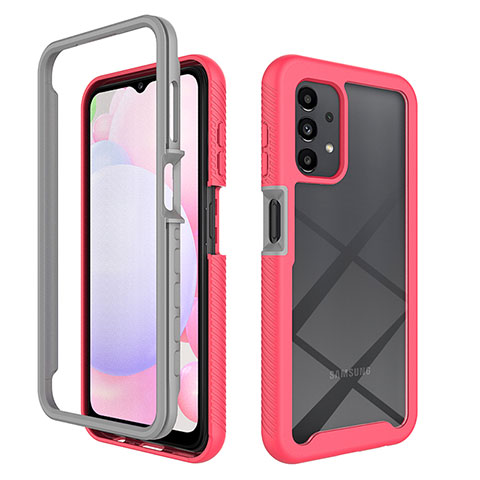 Carcasa Bumper Funda Silicona Transparente 360 Grados ZJ4 para Samsung Galaxy A13 4G Rosa Roja