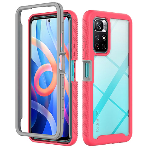 Carcasa Bumper Funda Silicona Transparente 360 Grados ZJ4 para Xiaomi Poco M4 Pro 5G Rosa Roja