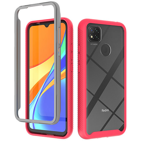 Carcasa Bumper Funda Silicona Transparente 360 Grados ZJ4 para Xiaomi Redmi 9 Activ Rosa Roja