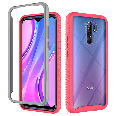 Carcasa Bumper Funda Silicona Transparente 360 Grados ZJ4 para Xiaomi Redmi 9 Rosa Roja