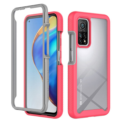 Carcasa Bumper Funda Silicona Transparente 360 Grados ZJ4 para Xiaomi Redmi K30S 5G Rosa Roja