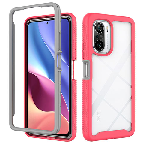 Carcasa Bumper Funda Silicona Transparente 360 Grados ZJ4 para Xiaomi Redmi K40 Pro+ Plus 5G Rosa Roja