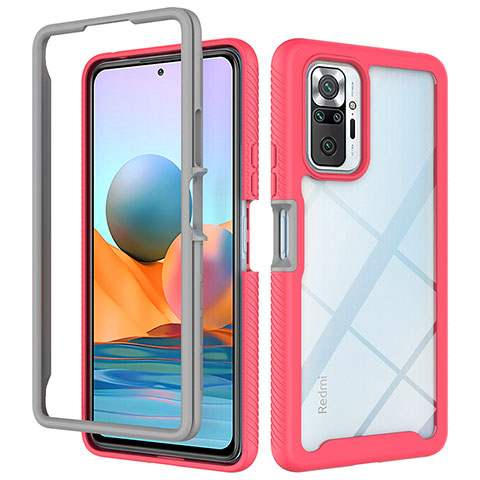 Carcasa Bumper Funda Silicona Transparente 360 Grados ZJ4 para Xiaomi Redmi Note 10 Pro Max Rosa Roja