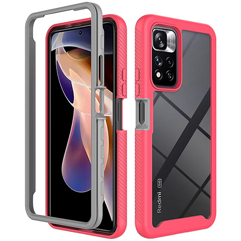 Carcasa Bumper Funda Silicona Transparente 360 Grados ZJ4 para Xiaomi Redmi Note 11 Pro+ Plus 5G Rosa Roja