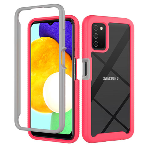 Carcasa Bumper Funda Silicona Transparente 360 Grados ZJ5 para Samsung Galaxy A03s Rosa Roja