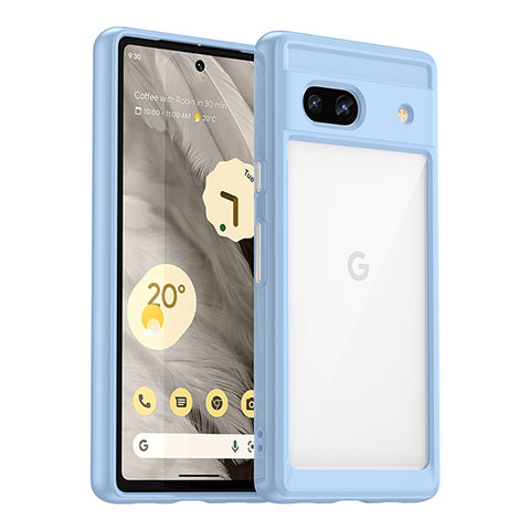 Carcasa Bumper Funda Silicona Transparente J01S para Google Pixel 7a 5G Azul Cielo