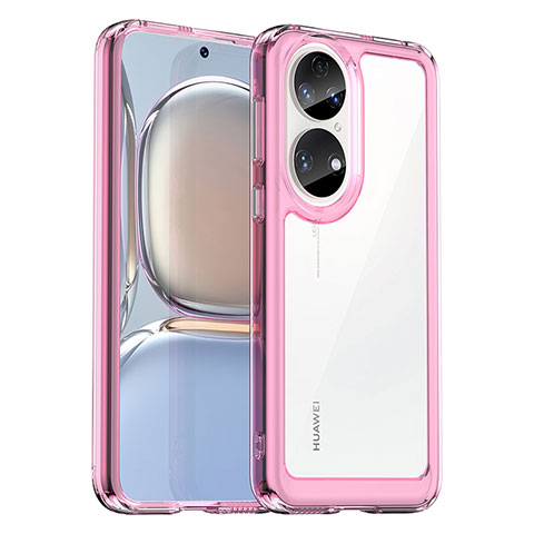 Carcasa Bumper Funda Silicona Transparente J01S para Huawei P50 Rosa Roja