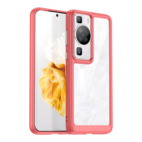 Carcasa Bumper Funda Silicona Transparente J01S para Huawei P60 Pro Rojo