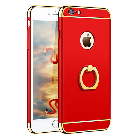 Carcasa Bumper Lujo Marco de Metal y Plastico con Anillo de dedo Soporte A01 para Apple iPhone 6 Rojo