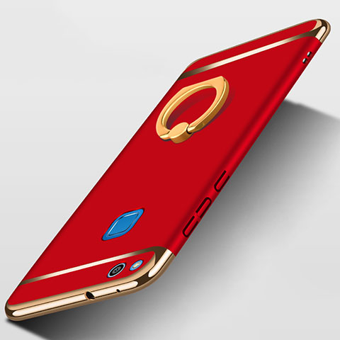 Carcasa Bumper Lujo Marco de Metal y Plastico con Anillo de dedo Soporte para Huawei GR3 (2017) Rojo