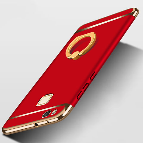 Carcasa Bumper Lujo Marco de Metal y Plastico con Anillo de dedo Soporte para Huawei P9 Lite Rojo