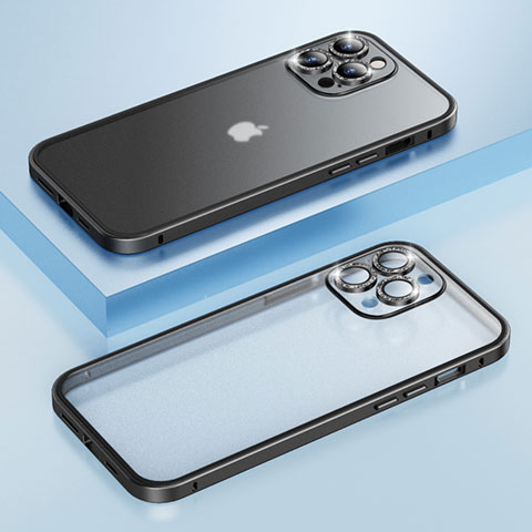 Carcasa Bumper Lujo Marco de Metal y Plastico Funda Bling-Bling LF1 para Apple iPhone 13 Pro Negro