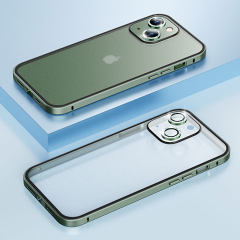 Carcasa Bumper Lujo Marco de Metal y Plastico Funda Bling-Bling LF1 para Apple iPhone 13 Verde