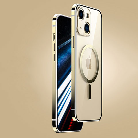 Carcasa Bumper Lujo Marco de Metal y Plastico Funda con Mag-Safe Magnetic JB1 para Apple iPhone 14 Oro