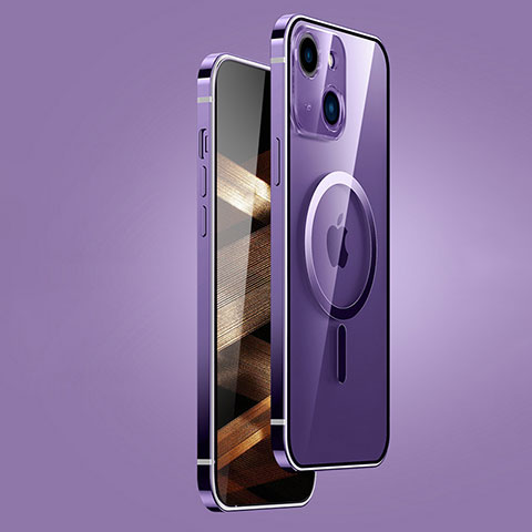 Carcasa Bumper Lujo Marco de Metal y Plastico Funda con Mag-Safe Magnetic JB1 para Apple iPhone 15 Morado