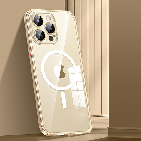 Carcasa Bumper Lujo Marco de Metal y Plastico Funda con Mag-Safe Magnetic JL1 para Apple iPhone 16 Pro Oro