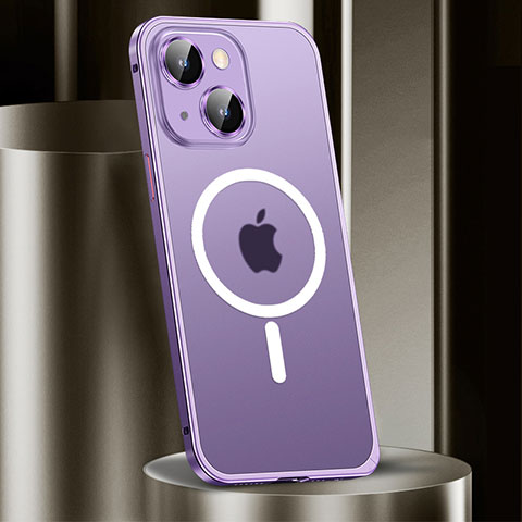 Carcasa Bumper Lujo Marco de Metal y Plastico Funda con Mag-Safe Magnetic JL2 para Apple iPhone 13 Morado
