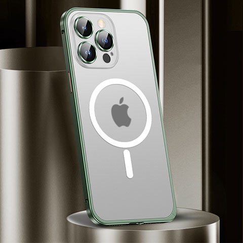 Carcasa Bumper Lujo Marco de Metal y Plastico Funda con Mag-Safe Magnetic JL2 para Apple iPhone 13 Pro Verde