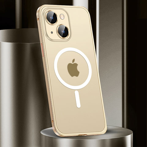 Carcasa Bumper Lujo Marco de Metal y Plastico Funda con Mag-Safe Magnetic JL2 para Apple iPhone 14 Oro