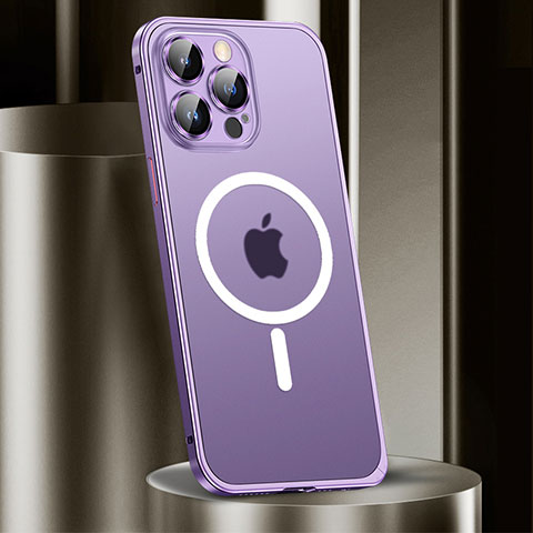 Carcasa Bumper Lujo Marco de Metal y Plastico Funda con Mag-Safe Magnetic JL2 para Apple iPhone 14 Pro Max Morado