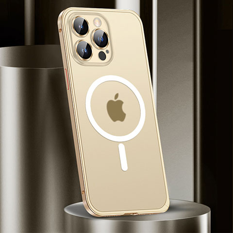 Carcasa Bumper Lujo Marco de Metal y Plastico Funda con Mag-Safe Magnetic JL2 para Apple iPhone 14 Pro Max Oro