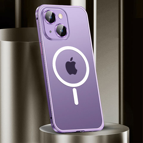 Carcasa Bumper Lujo Marco de Metal y Plastico Funda con Mag-Safe Magnetic JL2 para Apple iPhone 15 Morado