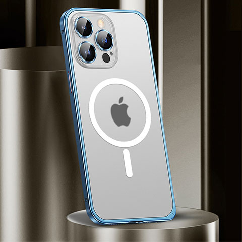 Carcasa Bumper Lujo Marco de Metal y Plastico Funda con Mag-Safe Magnetic JL2 para Apple iPhone 15 Pro Azul