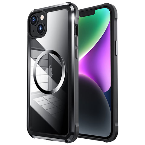 Carcasa Bumper Lujo Marco de Metal y Plastico Funda con Mag-Safe Magnetic LF2 para Apple iPhone 14 Negro