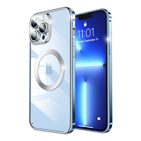 Carcasa Bumper Lujo Marco de Metal y Plastico Funda con Mag-Safe Magnetic LF5 para Apple iPhone 13 Pro Azul