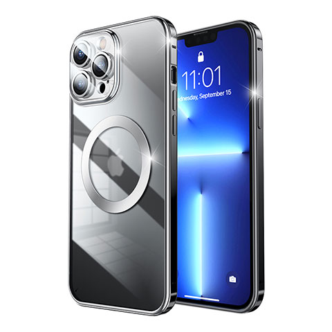 Carcasa Bumper Lujo Marco de Metal y Plastico Funda con Mag-Safe Magnetic LF5 para Apple iPhone 13 Pro Negro
