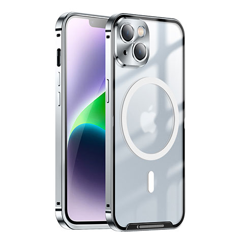 Carcasa Bumper Lujo Marco de Metal y Plastico Funda con Mag-Safe Magnetic LK1 para Apple iPhone 13 Plata