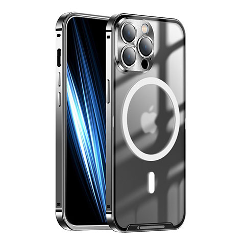 Carcasa Bumper Lujo Marco de Metal y Plastico Funda con Mag-Safe Magnetic LK1 para Apple iPhone 13 Pro Max Negro