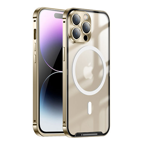 Carcasa Bumper Lujo Marco de Metal y Plastico Funda con Mag-Safe Magnetic LK1 para Apple iPhone 16 Pro Oro