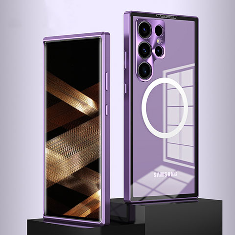 Carcasa Bumper Lujo Marco de Metal y Plastico Funda con Mag-Safe Magnetic LK1 para Samsung Galaxy S22 Ultra 5G Morado