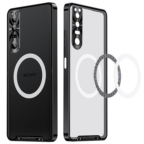 Carcasa Bumper Lujo Marco de Metal y Plastico Funda con Mag-Safe Magnetic LK1 para Sony Xperia 1 IV Negro