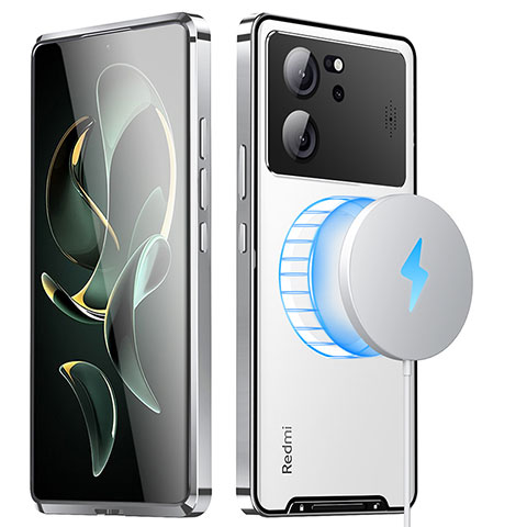 Carcasa Bumper Lujo Marco de Metal y Plastico Funda con Mag-Safe Magnetic LK1 para Xiaomi Mi 13T 5G Plata