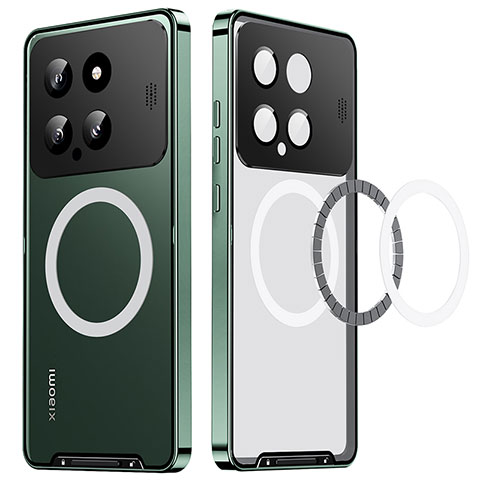 Carcasa Bumper Lujo Marco de Metal y Plastico Funda con Mag-Safe Magnetic LK1 para Xiaomi Mi 14 Pro 5G Verde