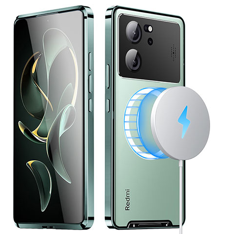 Carcasa Bumper Lujo Marco de Metal y Plastico Funda con Mag-Safe Magnetic LK1 para Xiaomi Redmi K60 Ultra 5G Verde