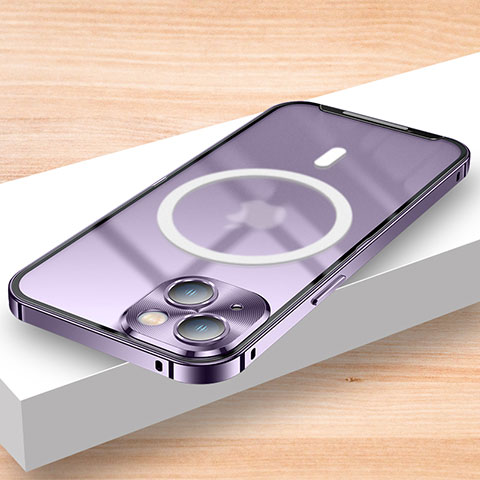 Carcasa Bumper Lujo Marco de Metal y Plastico Funda con Mag-Safe Magnetic LK2 para Apple iPhone 13 Morado