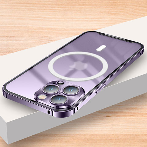 Carcasa Bumper Lujo Marco de Metal y Plastico Funda con Mag-Safe Magnetic LK2 para Apple iPhone 14 Pro Max Morado