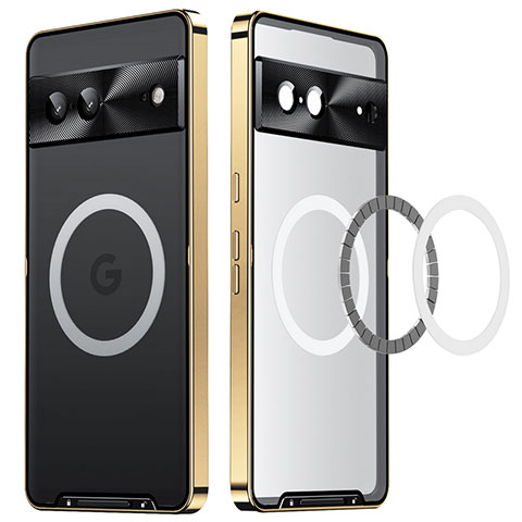 Carcasa Bumper Lujo Marco de Metal y Plastico Funda con Mag-Safe Magnetic LK2 para Google Pixel 7 5G Oro