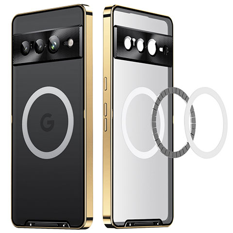 Carcasa Bumper Lujo Marco de Metal y Plastico Funda con Mag-Safe Magnetic LK2 para Google Pixel 7 Pro 5G Oro