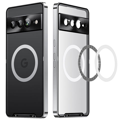 Carcasa Bumper Lujo Marco de Metal y Plastico Funda con Mag-Safe Magnetic LK2 para Google Pixel 7 Pro 5G Plata