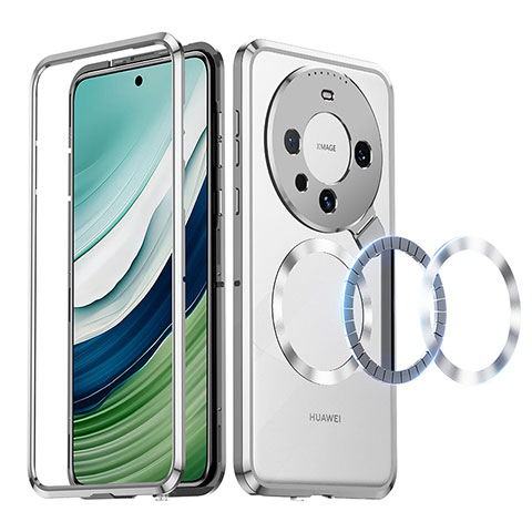 Carcasa Bumper Lujo Marco de Metal y Plastico Funda con Mag-Safe Magnetic LK2 para Huawei Mate 60 Plata