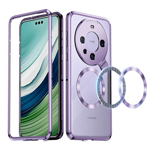 Carcasa Bumper Lujo Marco de Metal y Plastico Funda con Mag-Safe Magnetic LK2 para Huawei Mate 60 Pro Morado