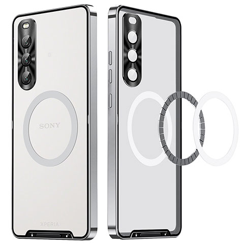 Carcasa Bumper Lujo Marco de Metal y Plastico Funda con Mag-Safe Magnetic LK2 para Sony Xperia 10 V Plata